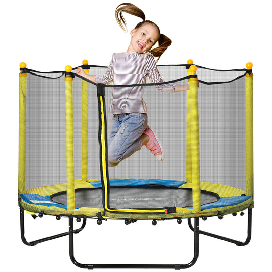 Zonekiz Cama Elástica Infantil Con Red De Seguridad Ø140x113 Cm Amarillo_0