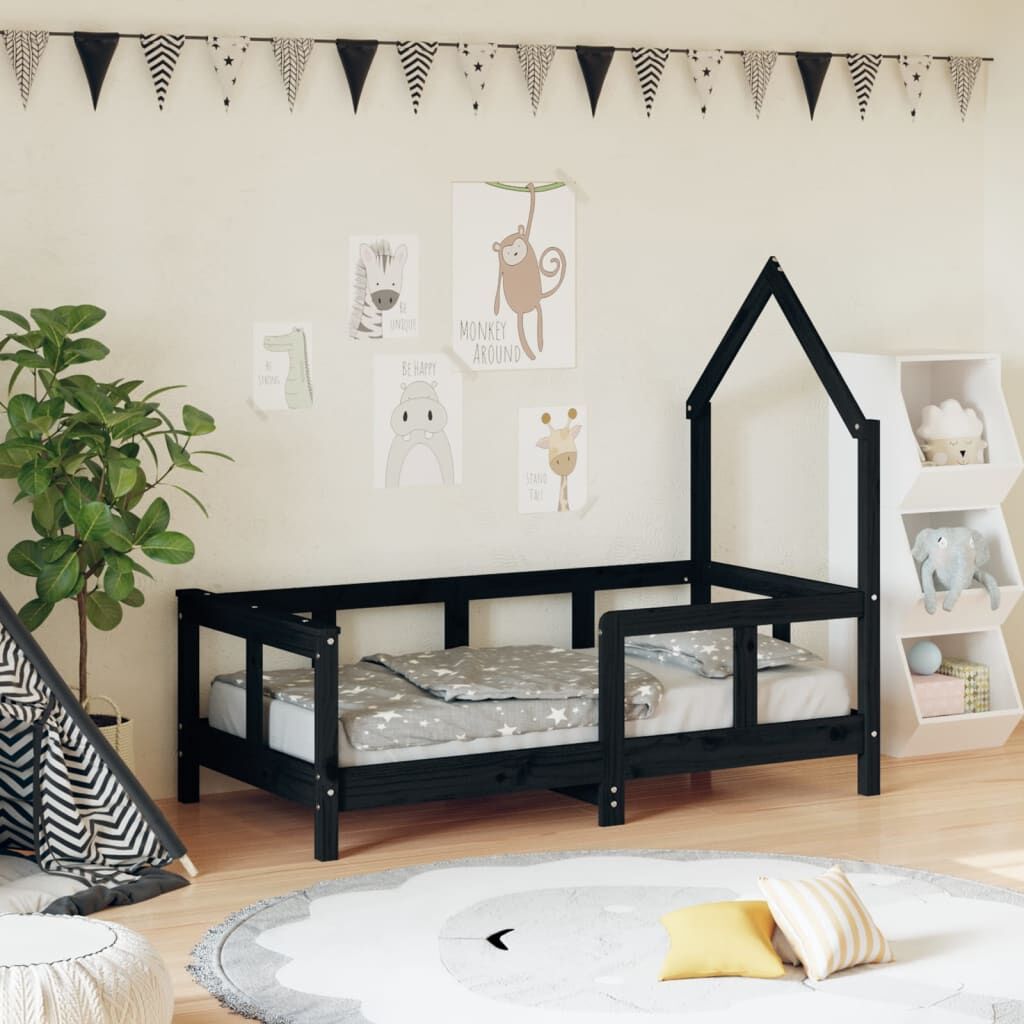 Vidaxl Estructura De Cama Para Niños Madera De Pino Negro 70x140 Cm_1