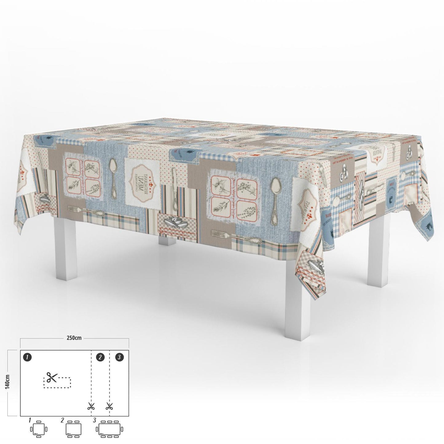 Mantel Hule Rectangular Menu Restaurante Impermeable Antimanchas Pvc 140x250 Cm.  Recortable Uso Interior Y Exterior_0