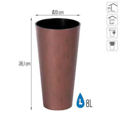 Maceta Tubus Slim Corten 8l., Con Depósito, Dimensiones (mm) 200x200x381, Color Cobre