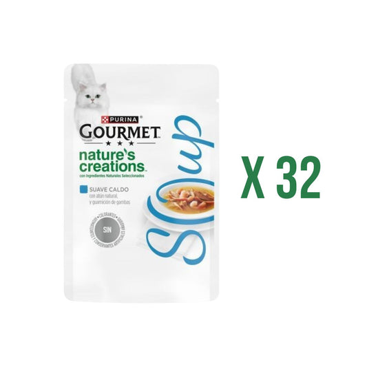 Embalagem de 32 x Sopa de Atum Natural GOURMET Nature's Creations com Guarnição de Camarão 40g