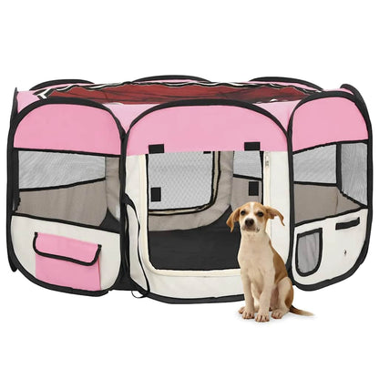 Parque De Perros Plegable Y Bolsa Transporte Rosa 125x125x61cm_0