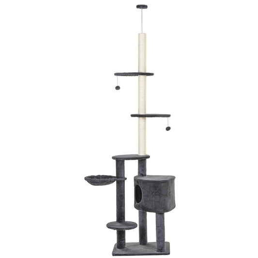 Pawhut Árbol Rascador Para Gatos De 220-265 Cm Altura Ajustable Al Techo Gris_0