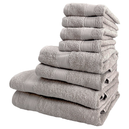 Juego De 8 Toallas De Baño: 4 Toallas De Cortesía 30x50 ; 2 Toallas De Lavabo 50x90 ; 2 Toallas De Ducha 70x140cm 450 Gr/m2 100% Algodón Topo_0