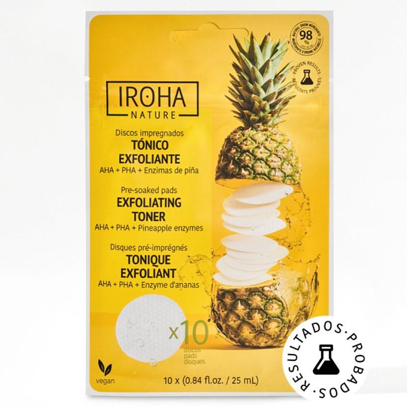 Discos tonificantes e esfoliantes Iroha Nature com enzimas AHA, PHA e ananás 10 discos