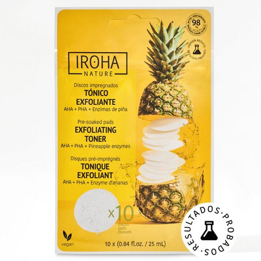 Discos tonificantes e esfoliantes Iroha Nature com enzimas AHA, PHA e ananás 10 discos