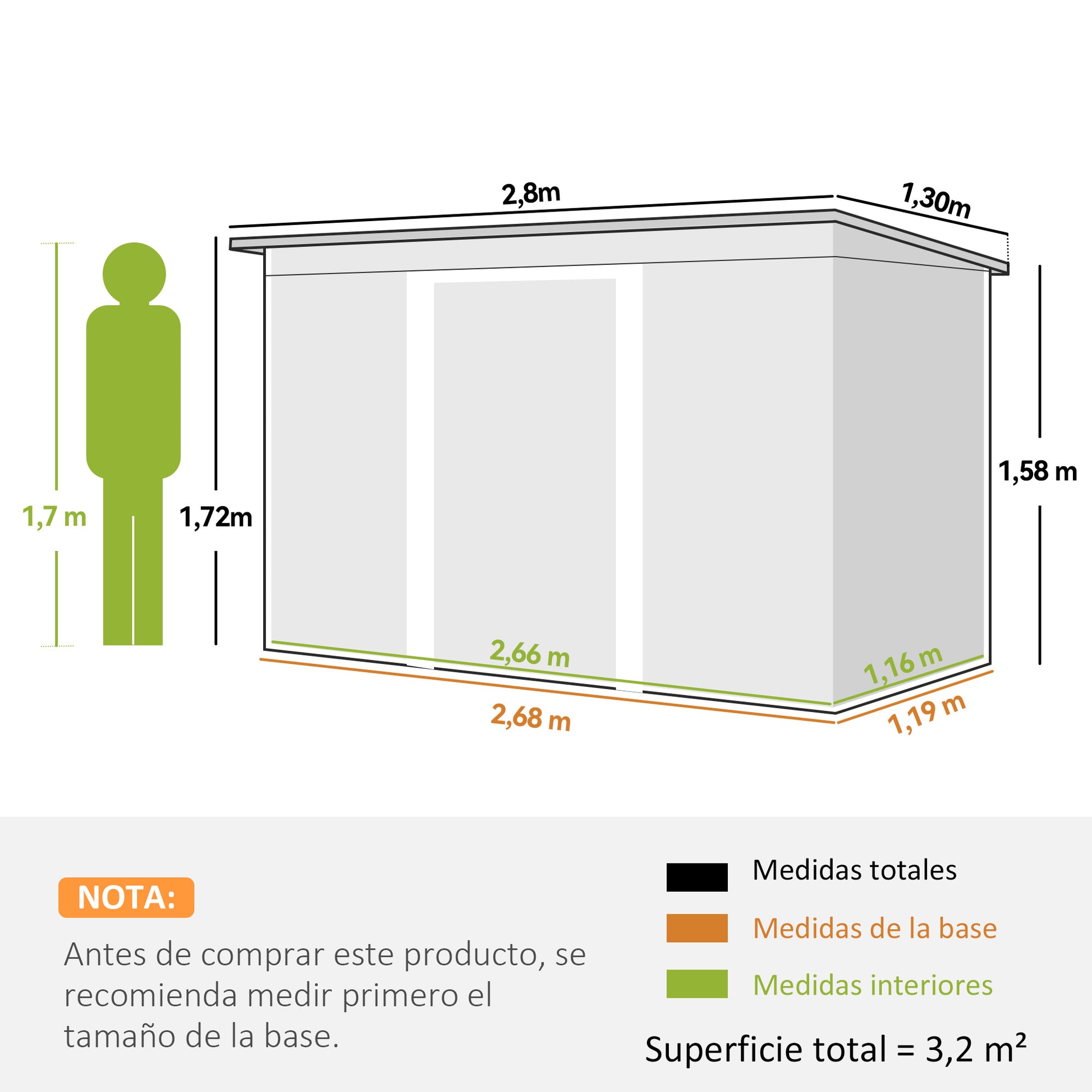 Outsunny Cobertizo De Jardín 280x130x172 Cm Base De 3,2 M² Con 2 Puertas Gris_2
