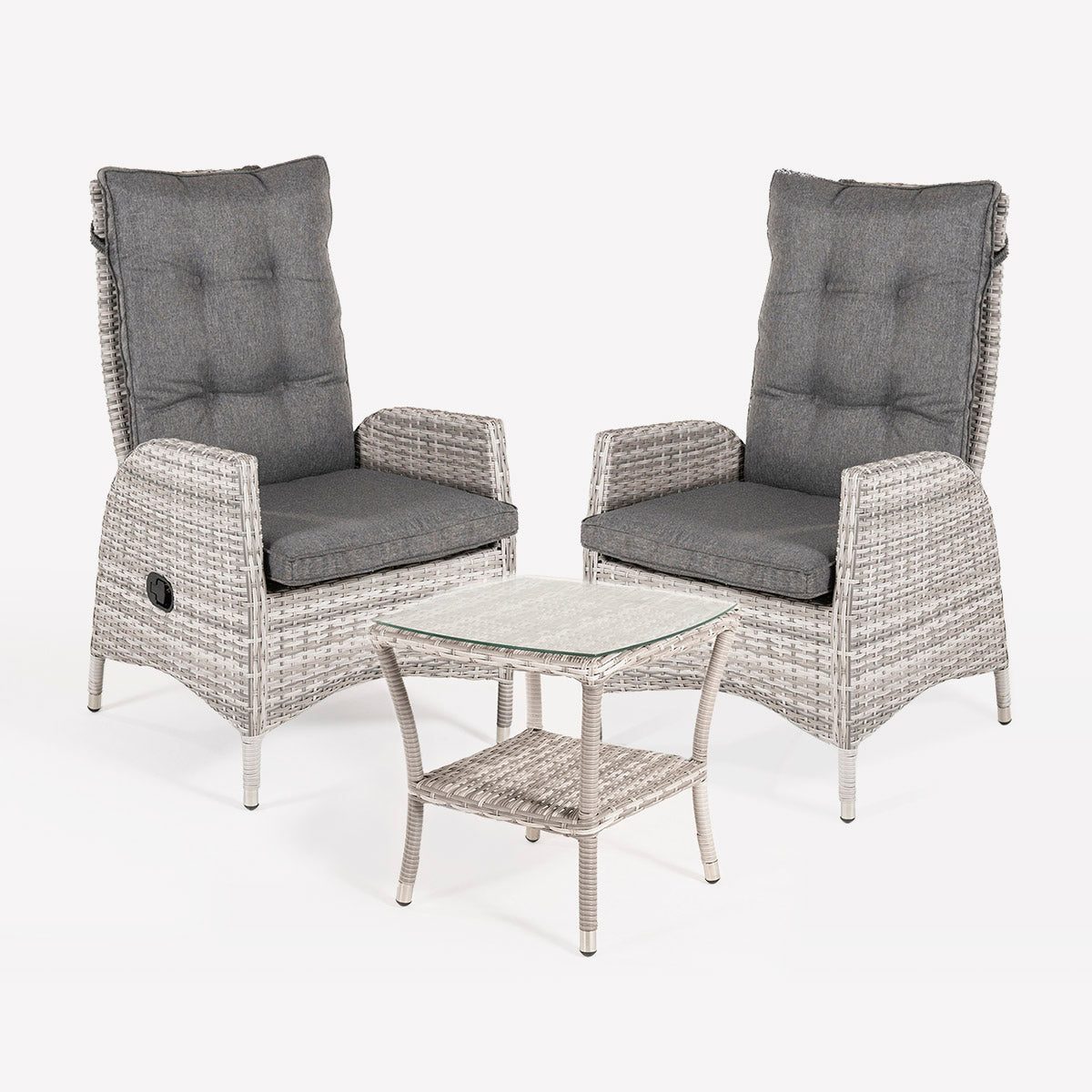 Conjunto Muebles Jardín, 2 Sillones Reclinables Y 1 Mesa Auxiliar, 2 Plazas, Aluminio Y Rattán Sintético Plano Color Gris_2