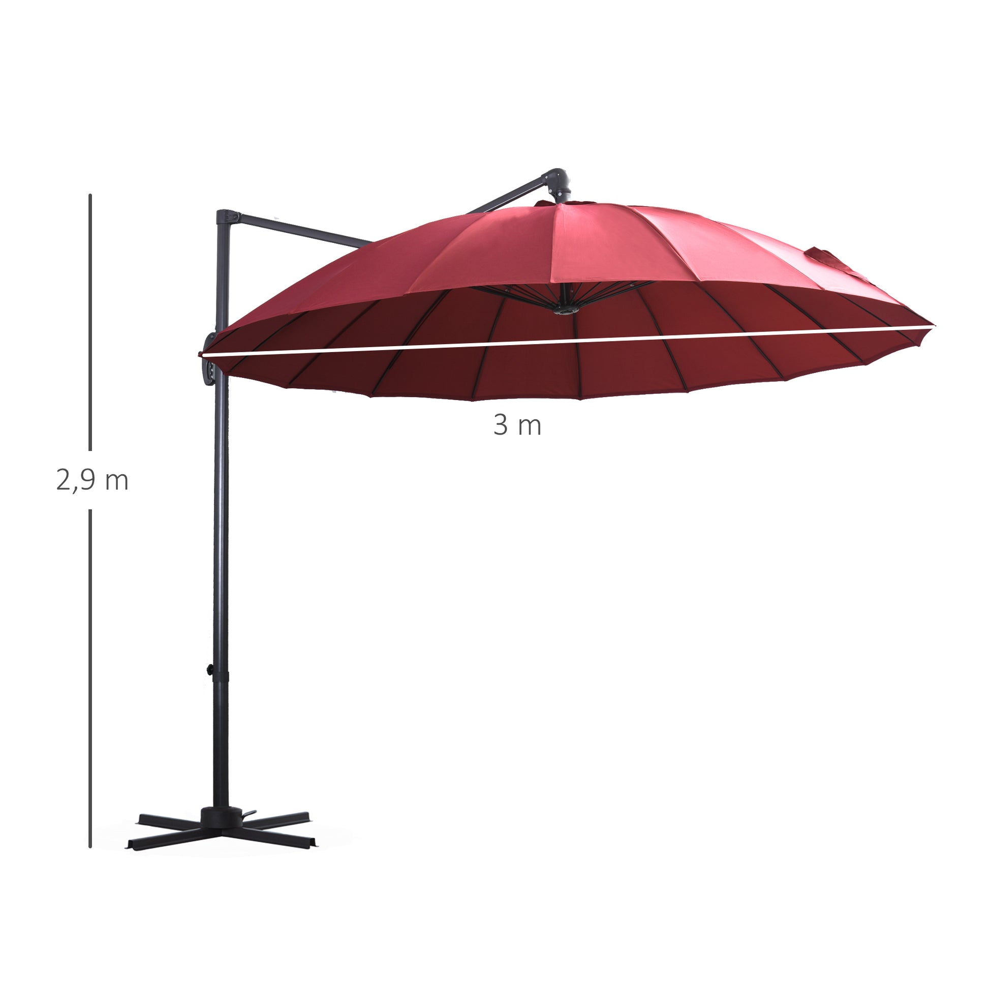 Outsunny Sombrilla Jardín Ø300cm Con Manivela Poste Giratorio 360° Techo_2
