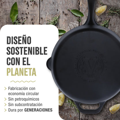 Victoria Sartén Hierro Fundido Esmaltado Inducción 30cm, Apta Fuego, Barbacoa, Horno Cast Iron Skillet, 33644, Negro_5