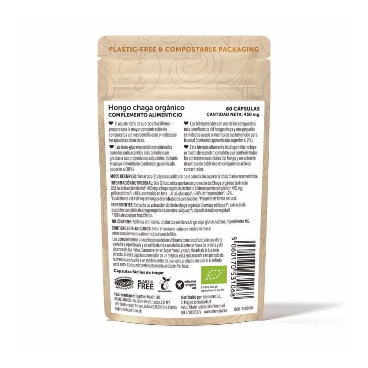 Cogumelo Chaga Biológico Together Health 60 Cápsulas