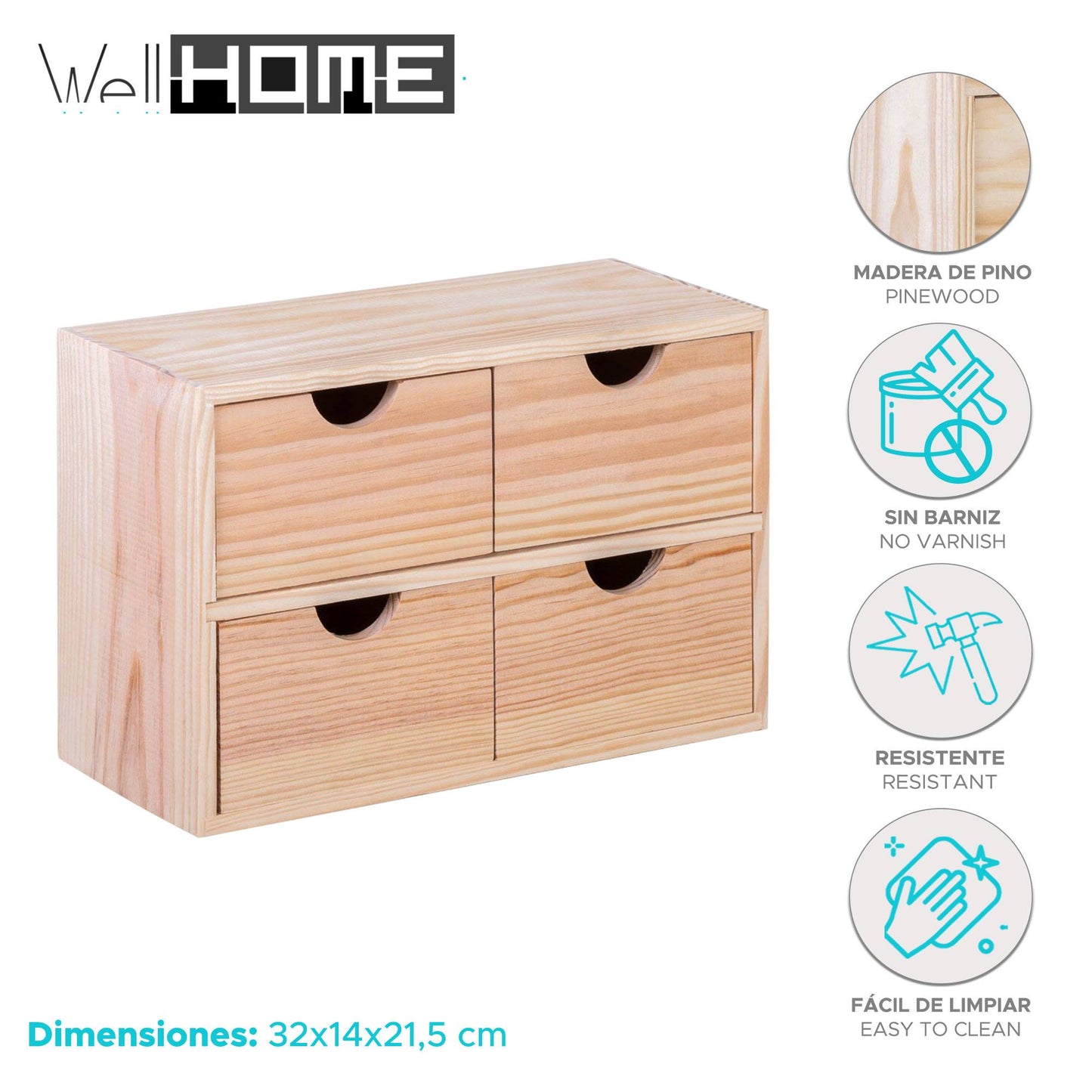 Well Home - Miniblock 4 Cajones En Madera De Pino_1