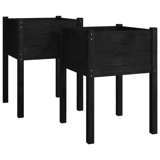 Jardineras 2 Uds Madera Maciza De Pino Negro 50x50x70 Cm_0