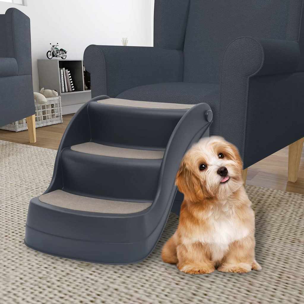 Escalera Para Perros Plegable De 3 Peldaños Gris Oscuro_1