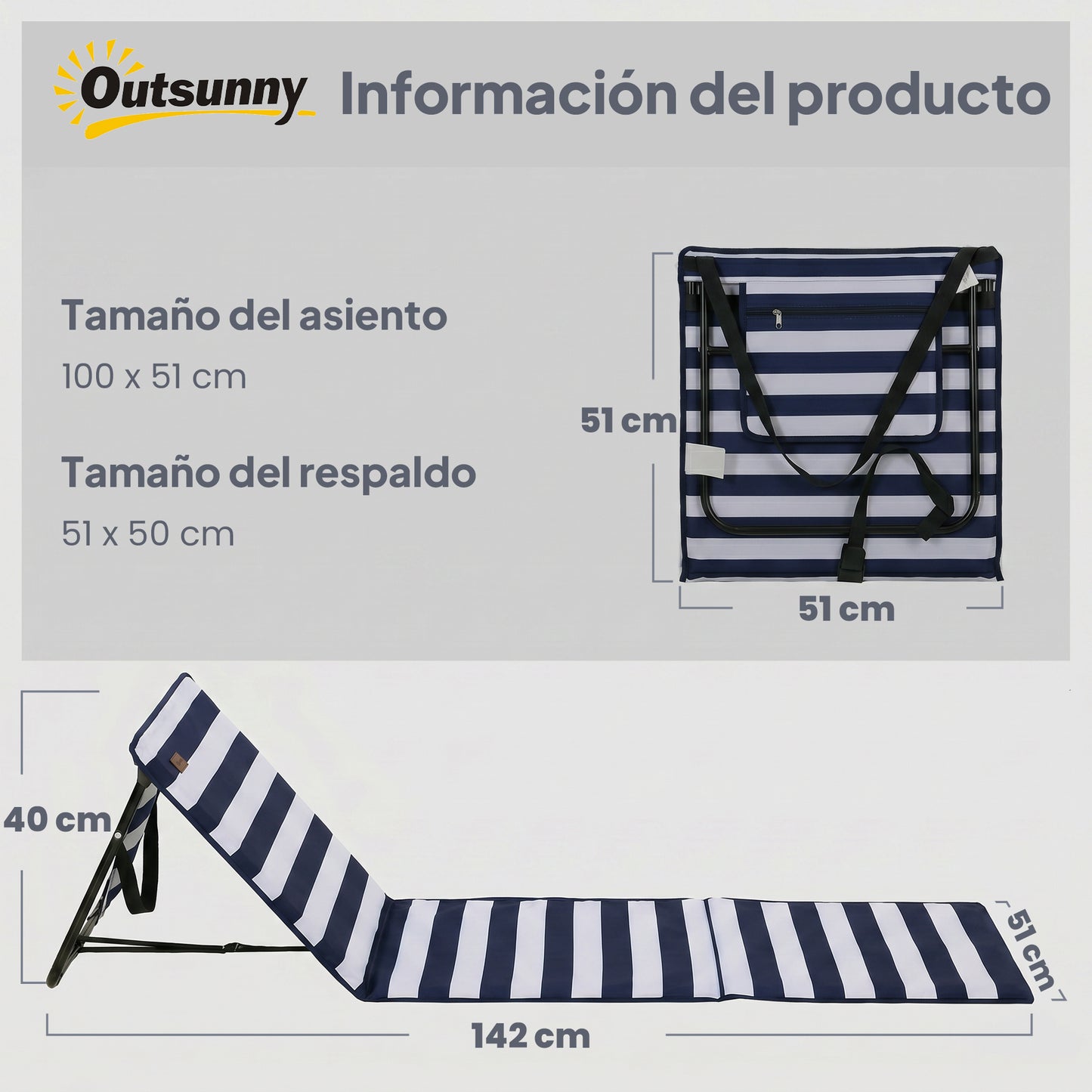 Outsunny Conjunto De 2 Esterillas De Playa Plegable 142x51x40 Cm Blanco Y Azul_2