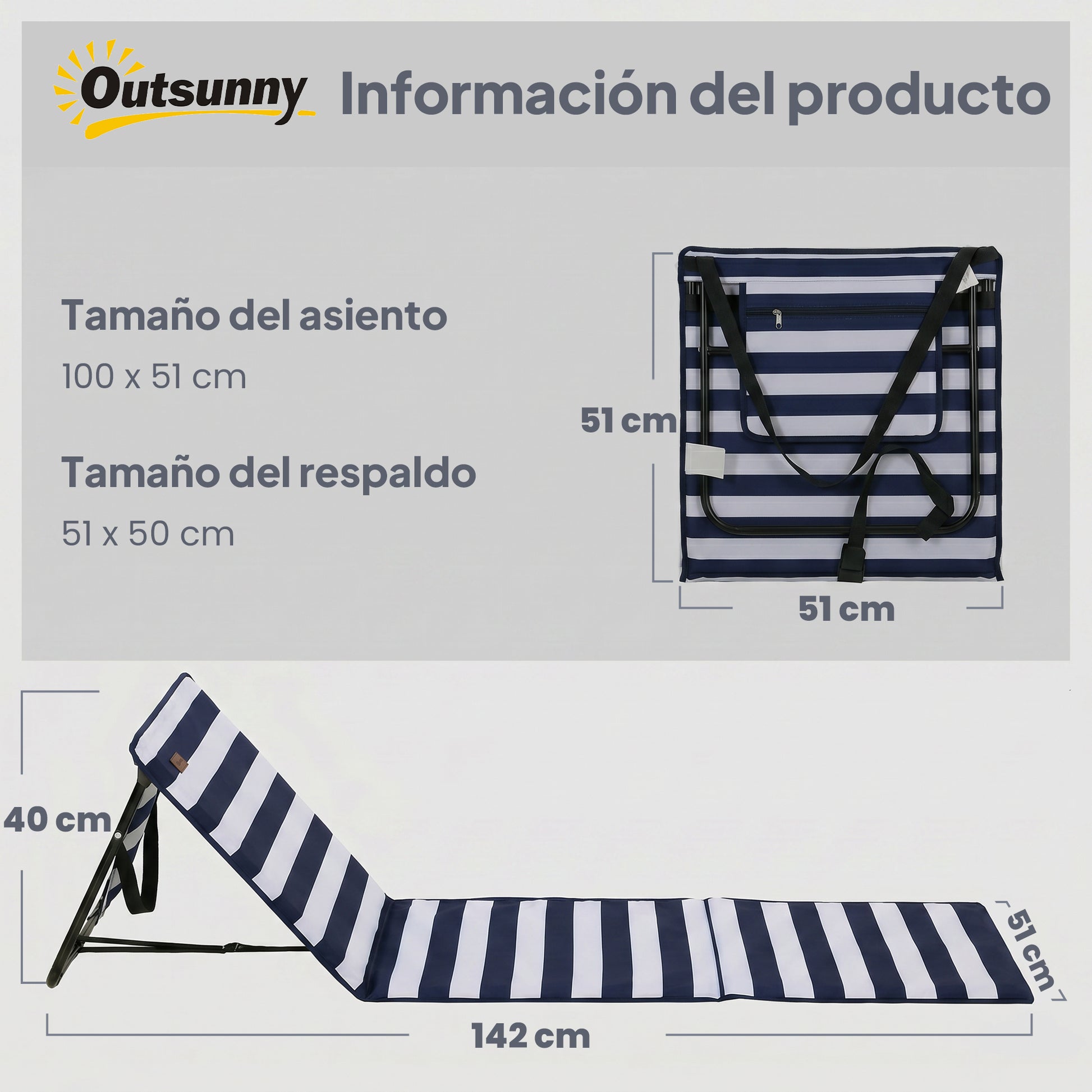 Outsunny Conjunto De 2 Esterillas De Playa Plegable 142x51x40 Cm Blanco Y Azul_2