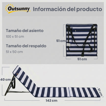 Outsunny Conjunto De 2 Esterillas De Playa Plegable 142x51x40 Cm Blanco Y Azul_2
