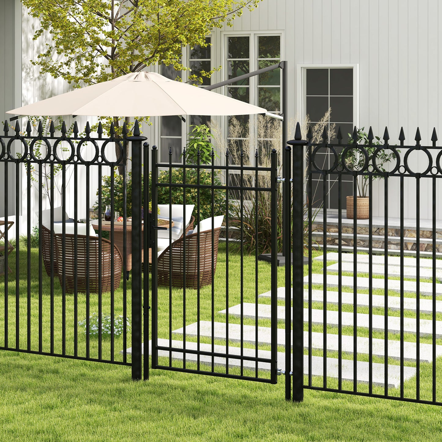 Outsunny Puerta De Jardín Con Decoración De Flechas 107x204 Cm Negro_1