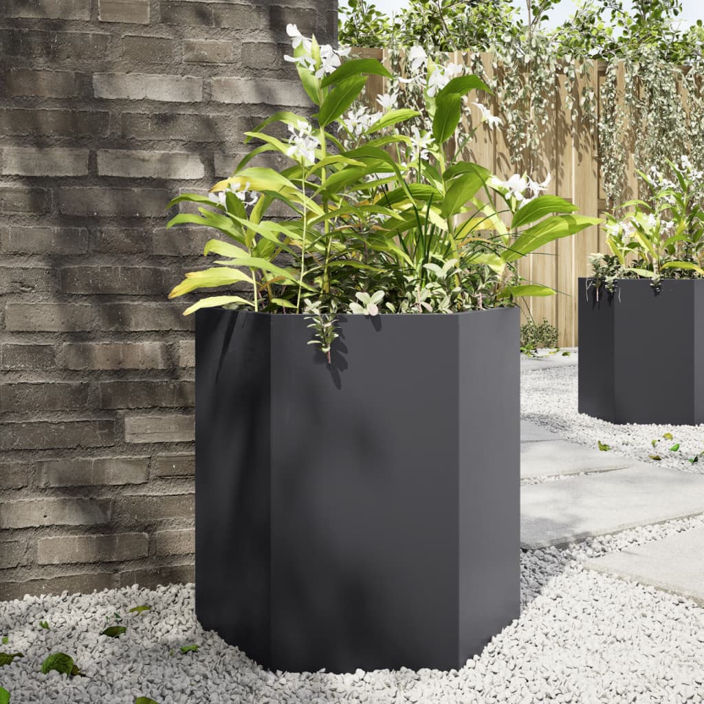 Jardineras Hexagonales 2 Uds Acero Negra 46x40x45 Cm_1