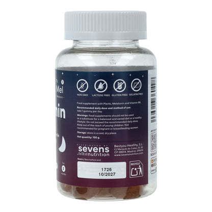 Melatonina Gummies con Pasiflora Manzanilla Melisa y Vitamina B6 Sin Azúcar Sevens Nutrition 60 gummies
