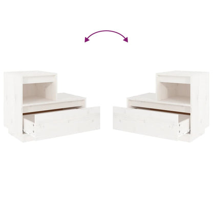 Mesita De Noche Madera Maciza De Pino Blanco 60x34x51 Cm_4