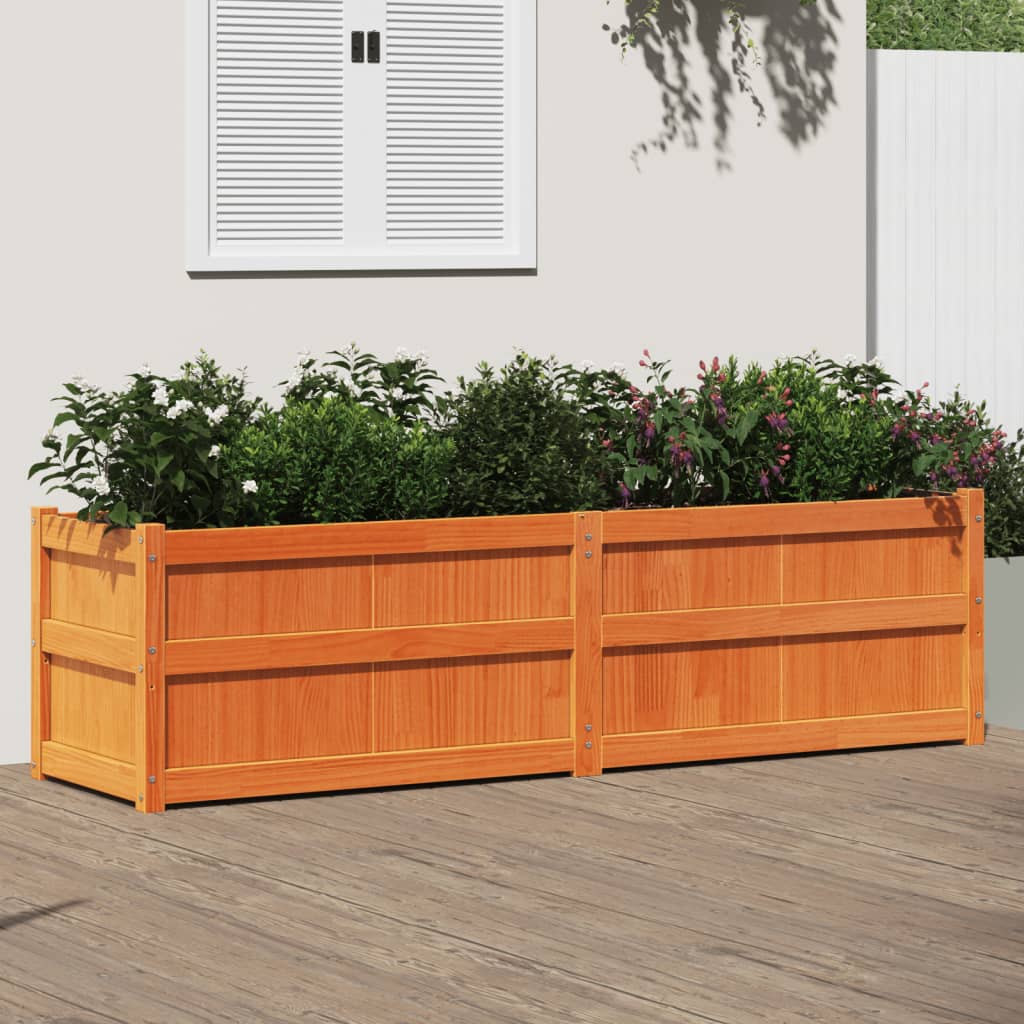 Jardinera Exterior Madera Maciza Pino Marrón Cera 180x50x50cm_1