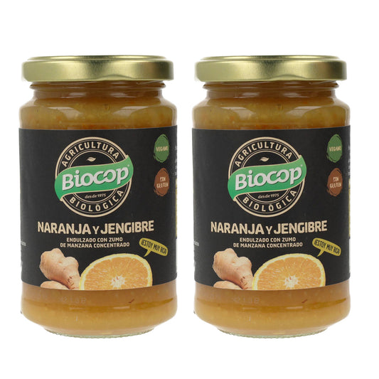 Embalagem de 2 compotas biológicas de laranja e gengibre Biocop, 265 g