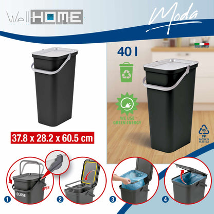 Set De 2 Papeleras moda 40l Con Asa Blanco Y Negro_1
