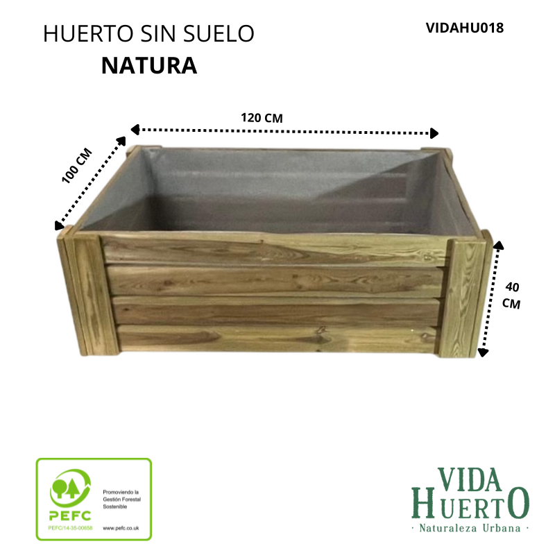 Cajón De Cultivo Natura. Altura De 40 Cm. Sin Base. Vidahuerto 120x100x40 Cm._2