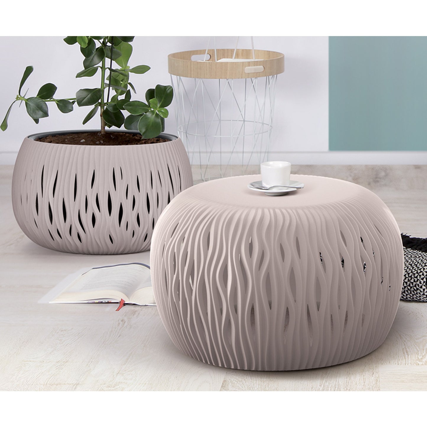 Prosperplast Bowl Sandy De Plástico Con Depósito En Color Gris Piedra, 13,6 (alto) X 18 (ancho) X 18 (profundo) Cms