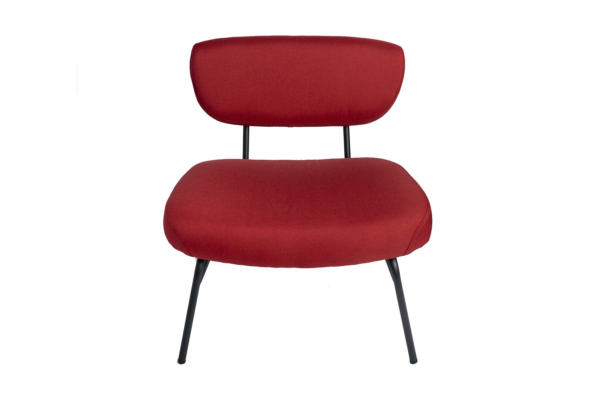Sillón Relax Asiento Bajo Salón Dormitorio Tela Burdeos Rojo Industrial Pata Metal Negro Vintage 66x65x67,5cm- Muebles De Salón_2