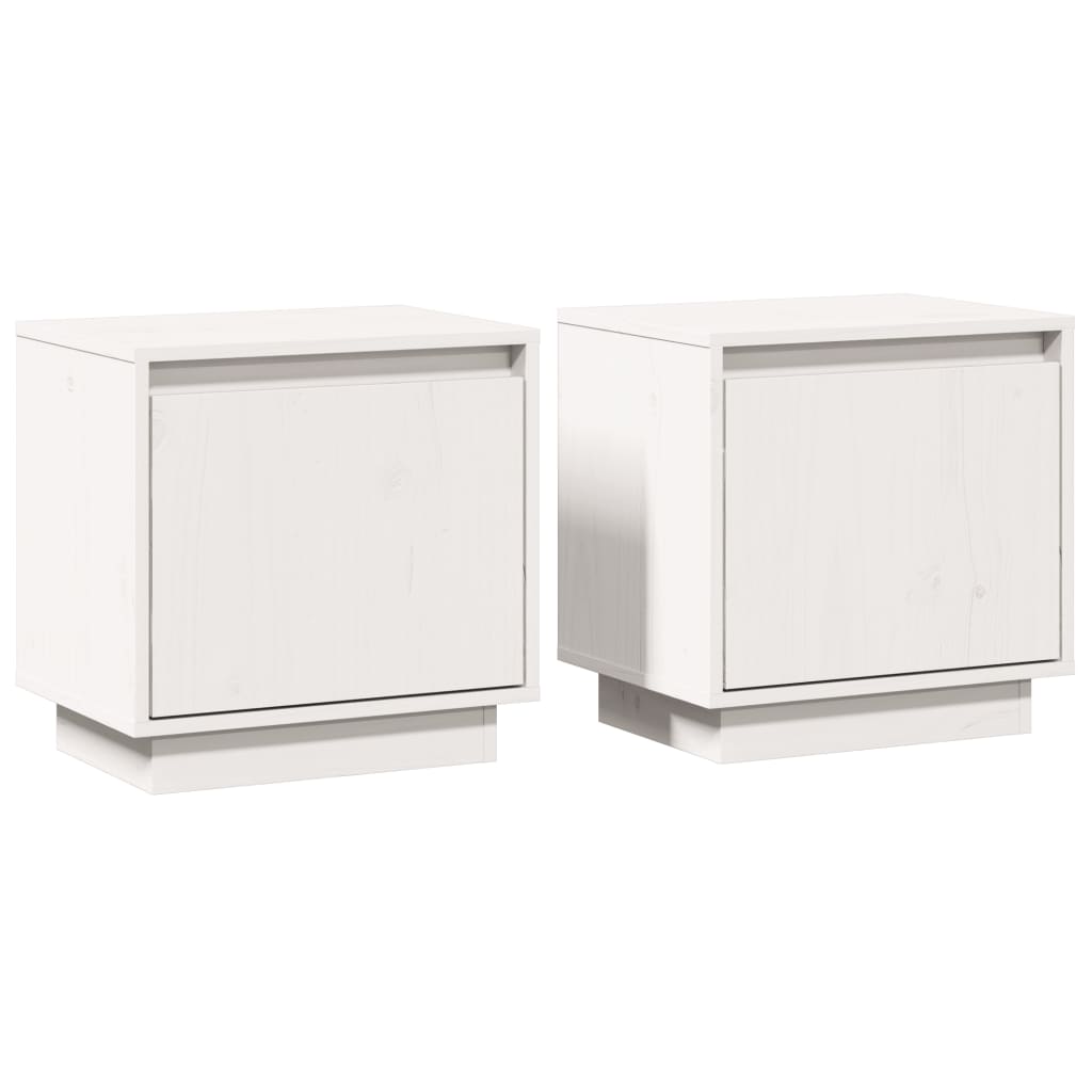 Mesitas De Noche 2 Uds Madera Maciza De Pino Blanco 40x30x40 Cm_0