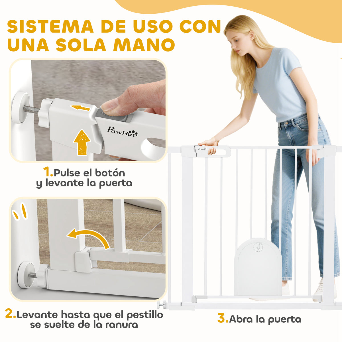 Pawhut Barrera De Seguridad 75-103cm Con 2 Extensiones Cierre Automático Blanco_3