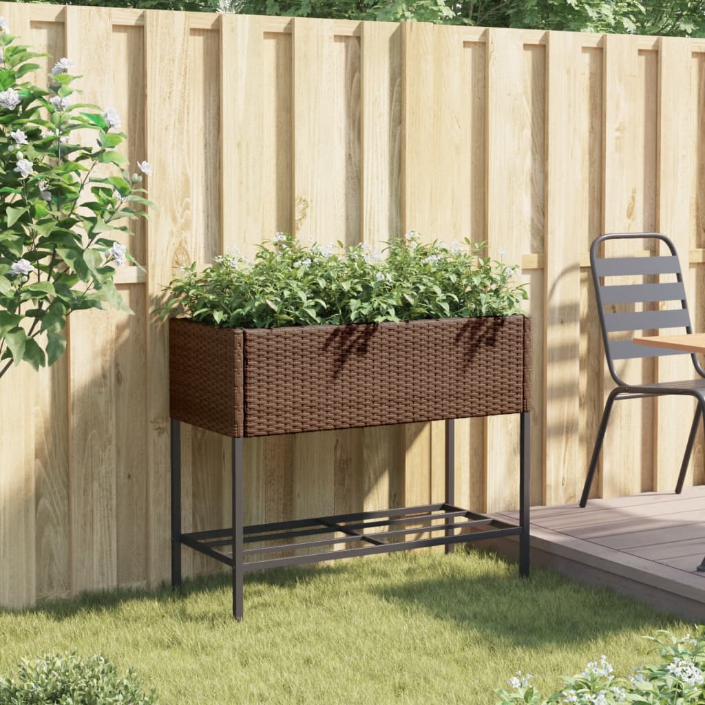 Jardinera Con Estante Ratán Sintético Marrón_2