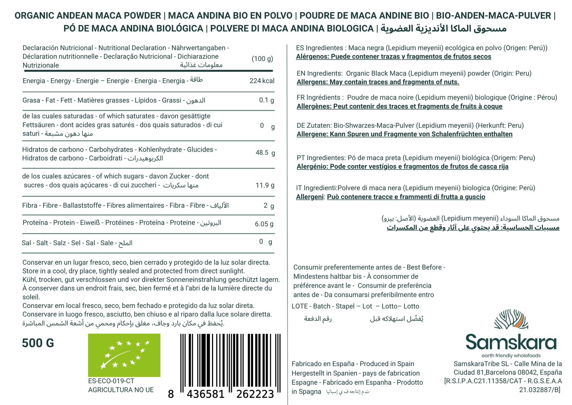 Maca Negra En Polvo Bio - 500g | Superalimento Ecológico Vegano Para Batidos, Smoothies Y Zumos, Sin Azúcares Añadidos_1
