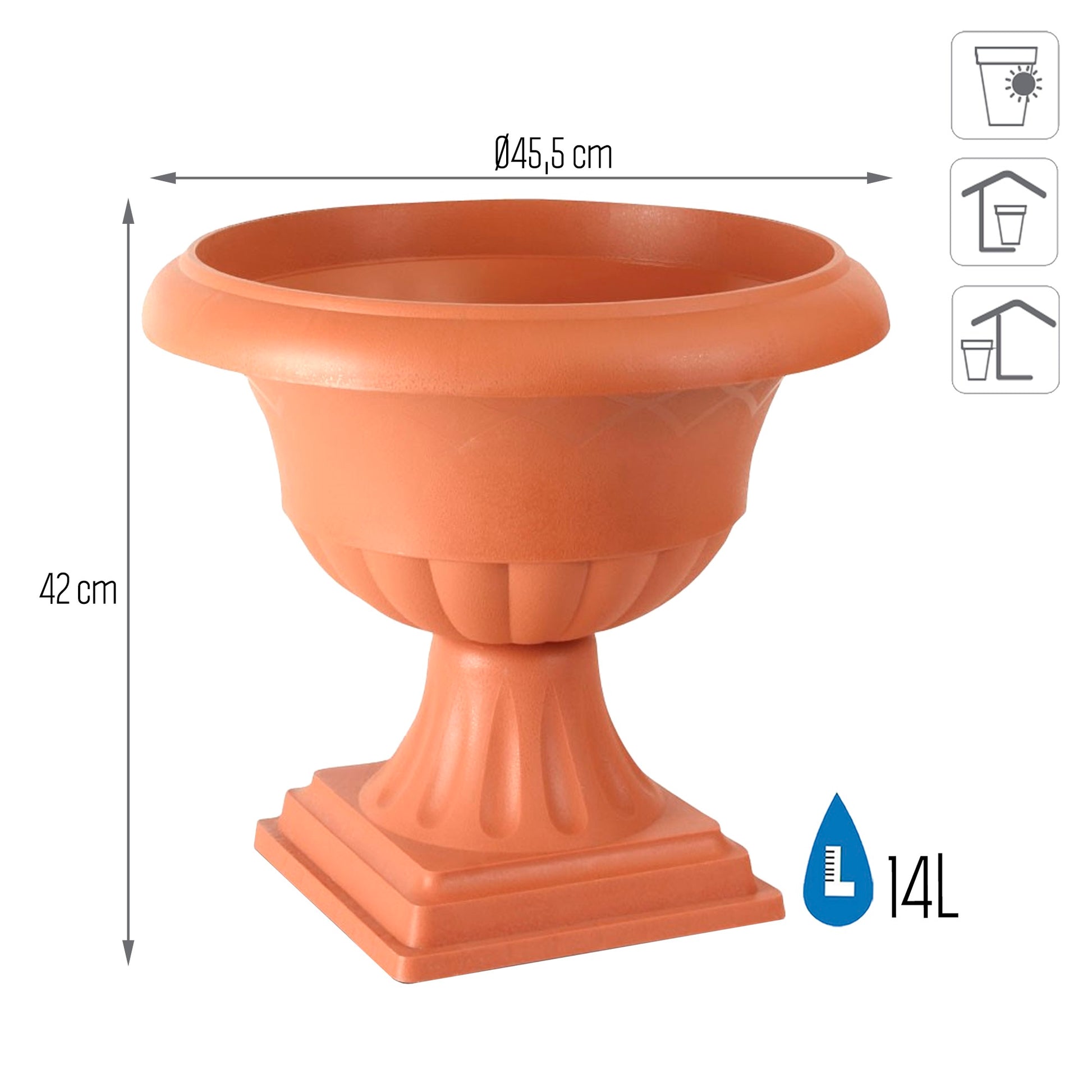 Maceta Ornamental Con Pie Atena 14l., Dimensiones (mm) 455x455x420, Color Terracota_2