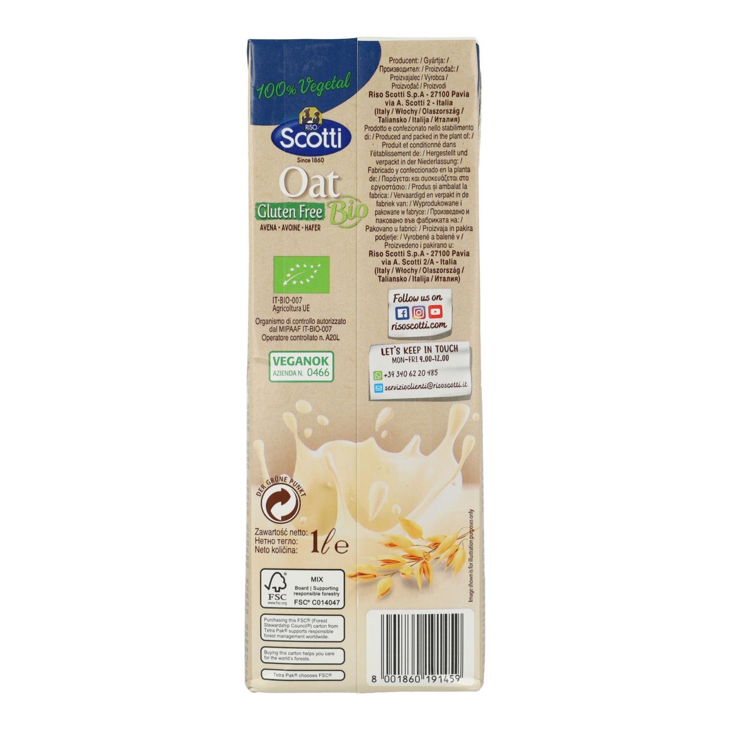 Embalagem de 6 bebidas de aveia orgânicas sem glúten Scotti 1 L