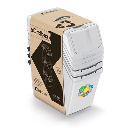 Set De 3 Cubos De Basura Keden Sortibox Para Reciclado, Blanco Roto, Volumen 3x25l_2