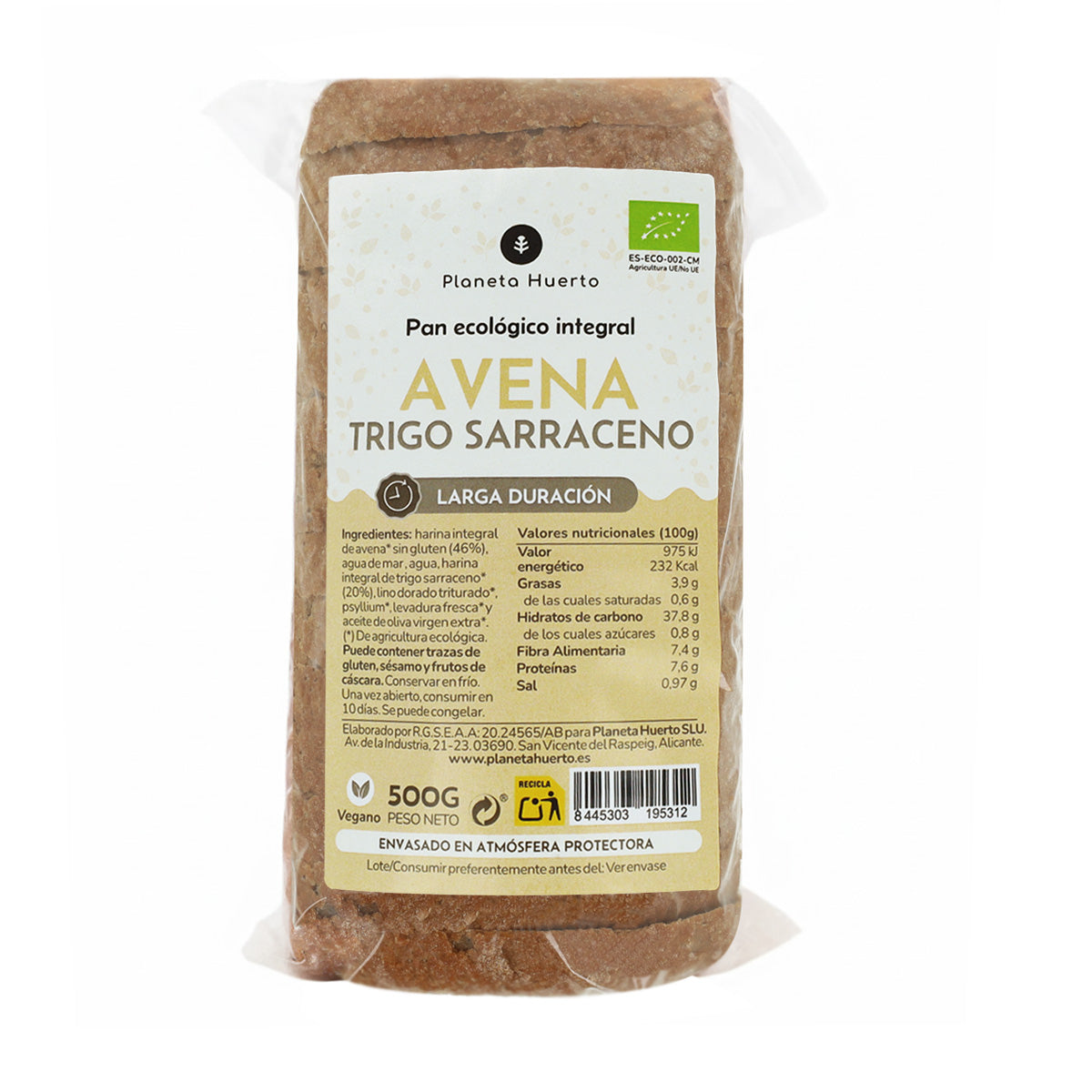 Pan integral de avena y trigo sarraceno ECO Planeta Huerto 500 g