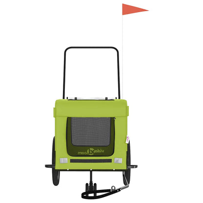 Remolque De Bicicleta Mascotas Hierro Tela Oxford Verde Negro_4