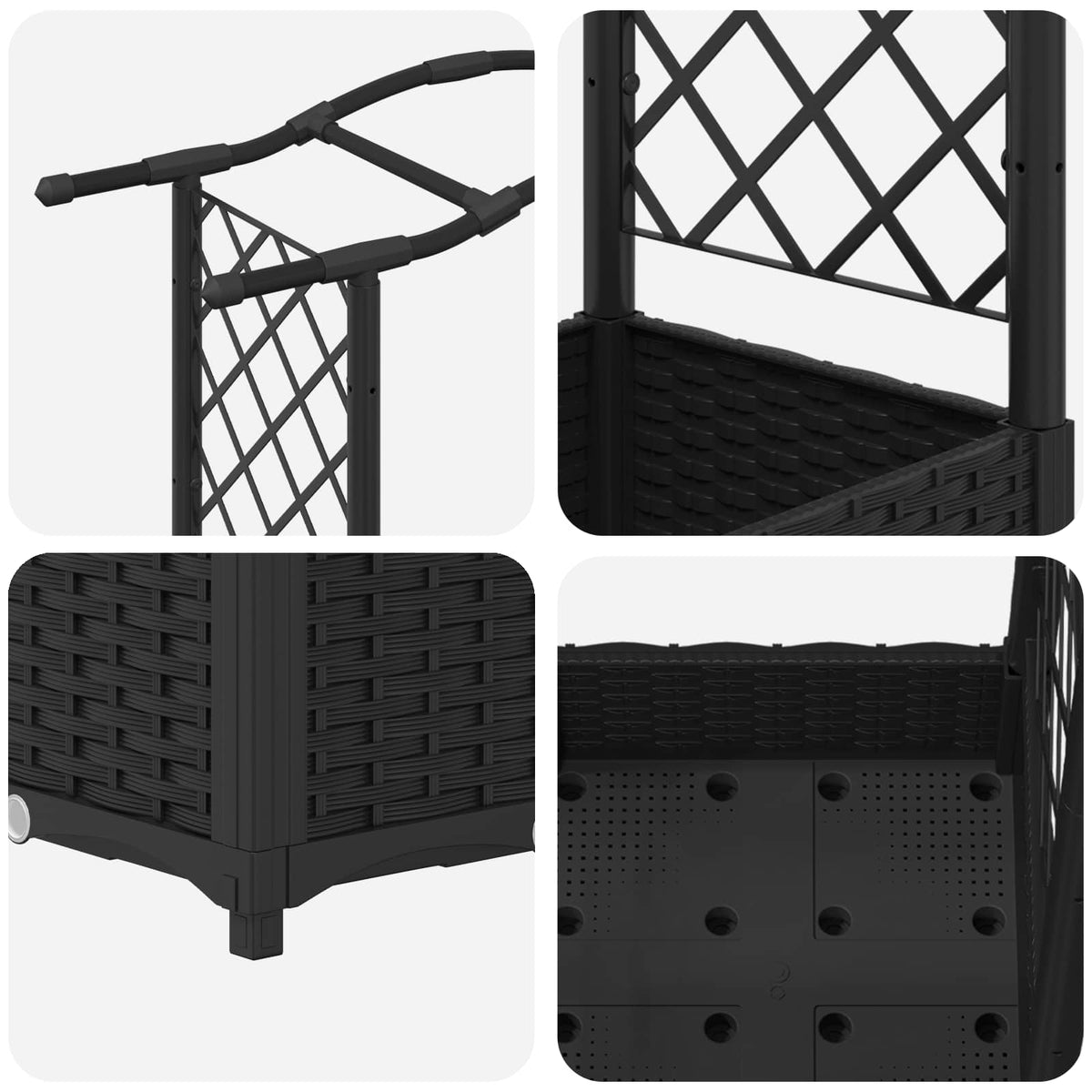 Cama Elevada Con Trellis Y Techo Negro 207 X 40 X 123 Cm Pp_5