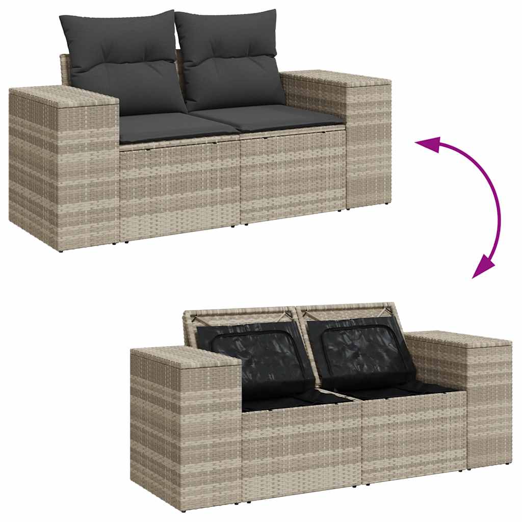 Set Muebles Jardín 9 Pzas Y Cojines Ratán Sintético Gris Claro / Vetonek_2