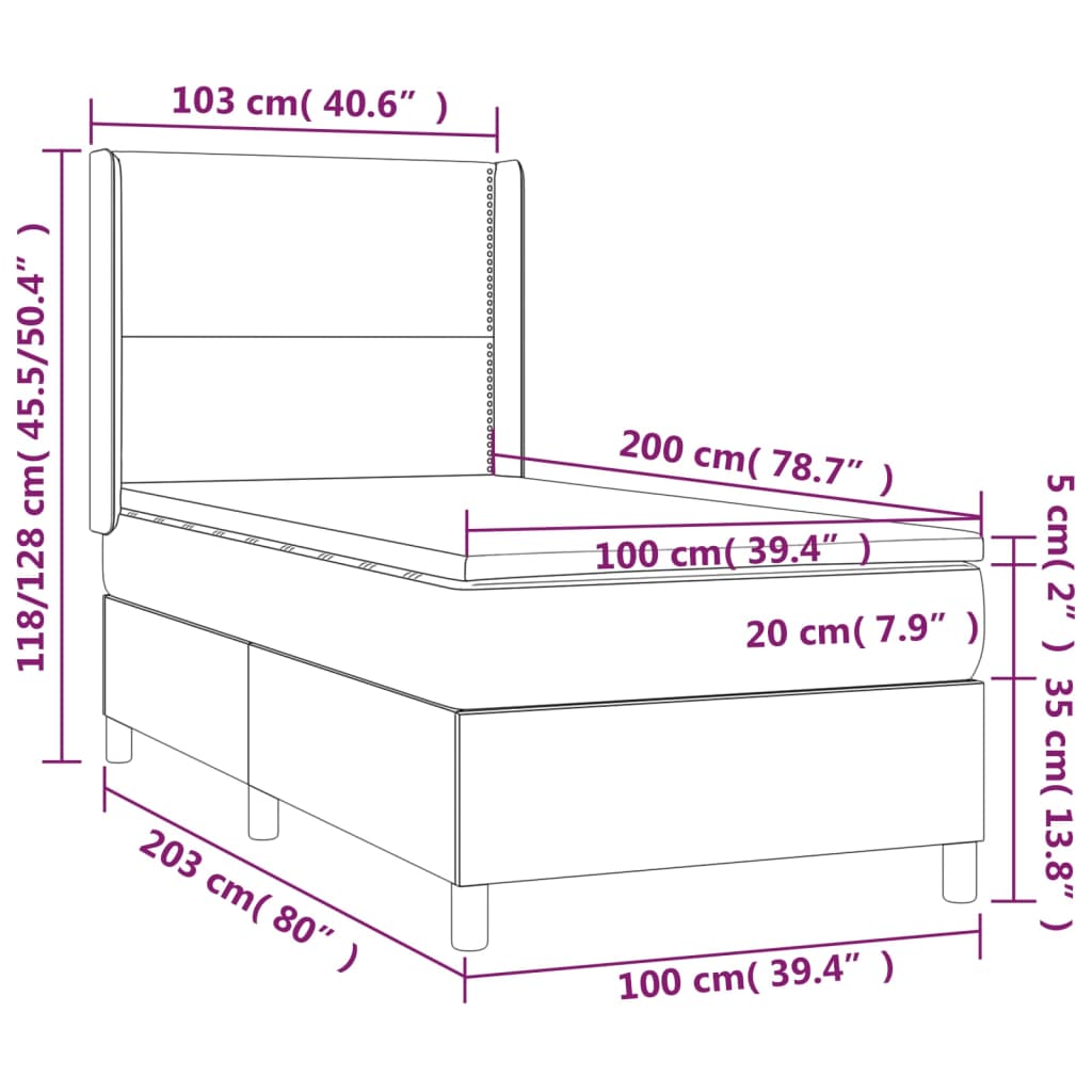 Cama Box Spring Colchón Y Luces Led Tela Azul 100x200 Cm / Vetonek_5