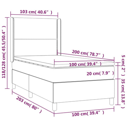 Cama Box Spring Colchón Y Luces Led Tela Azul 100x200 Cm / Vetonek_5