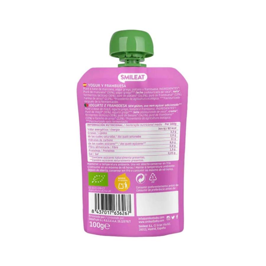 Embalagem de 2 saquetas de iogurte e framboesa ECO Smileat 100 g