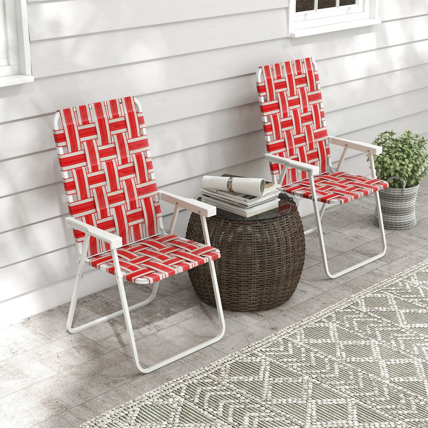 Outsunny Conjunto De 2 Sillas De Camping Plegables 57x57x94 Cm Rojo_1
