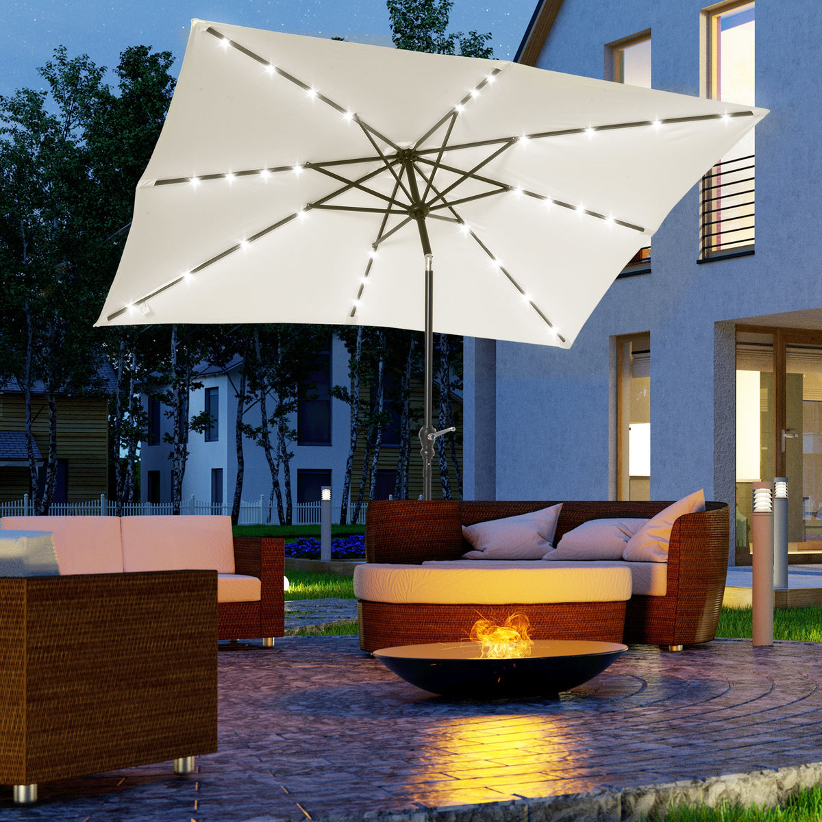 Sombrilla De Jardín Outsunny Acero, Poliéster Blanco 268x205x248 Cm_1