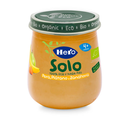 Pote de Pêra, Banana e Cenoura Biológica 120 g - Hero Solo