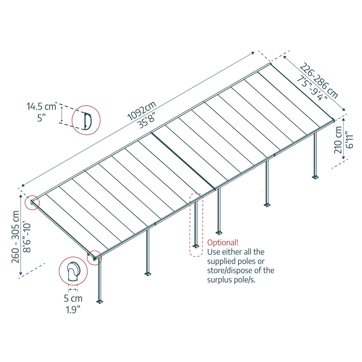 Canopy Fair Marquee Pérgola em alumínio 3x10,9 m Cinza