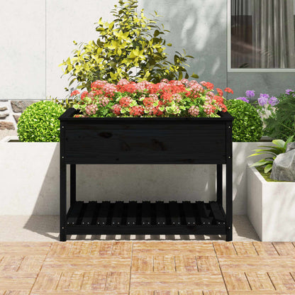 Jardinera Con Estante Madera Maciza Pino Negro 111,5x111,5x81cm_2